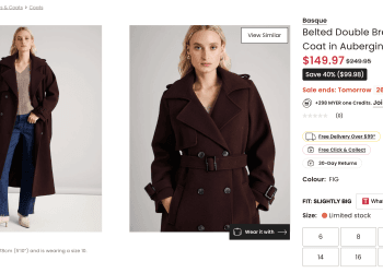 Myer: Basque Belted Double Breasted Maxi Coat in Aubergine – 40% Off, $149.97